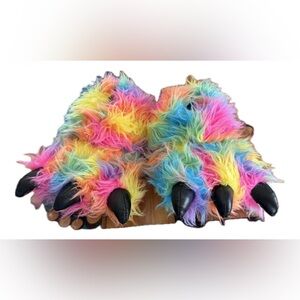 Rainbow Fuzzy Monster Slippers - Multicolor Plush
